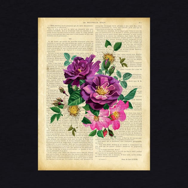 Botanical print, on old book page - dog rose by redwitchart